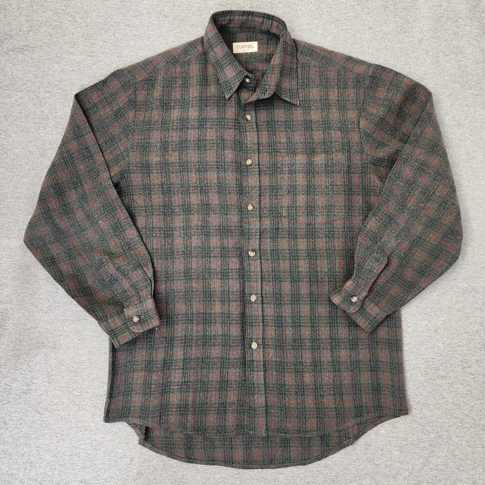 Men's European Plaid Wool Shirt TOFFEE - Dark Gray and Red